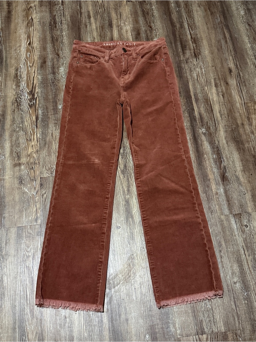 American Eagle Hi Rise Crop Flare Corduroy Pants Women's 0 Frayed Hem Mid Rise